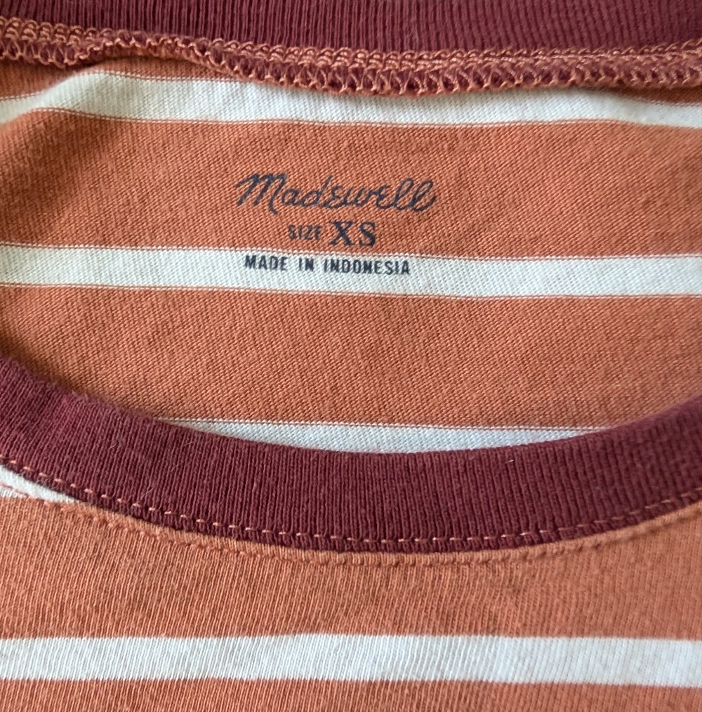 Madewell Northside Long Sleeve Cotton Vintage Tee Orange Cream Stripe XS - Picture 4 of 8